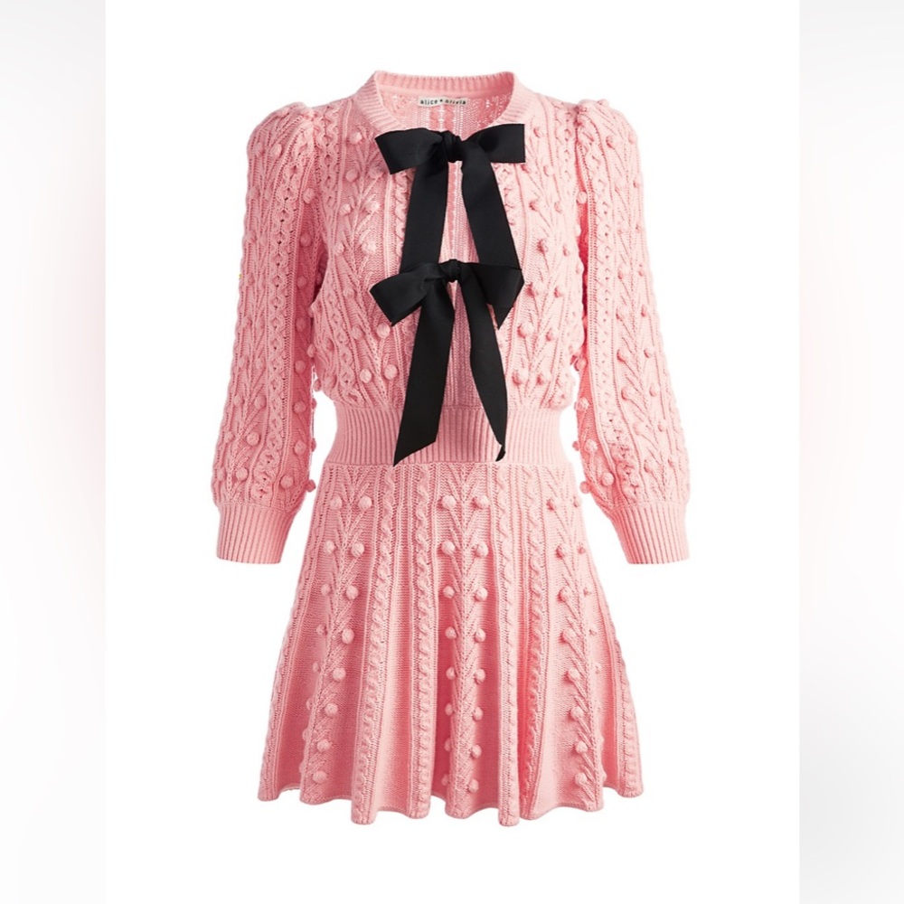 NWT Alice + Olivia Kitty Bow Front Puff Sleeve Sweater Dress XS - Picture 12 of 17